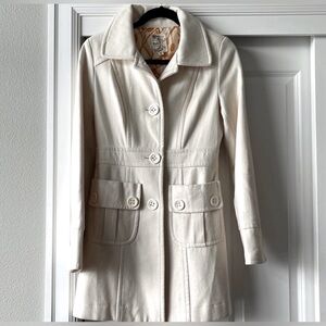 Anthropology Tulle Single Breasted Long Trench Pea Coat Ivory Cream Jacket Small